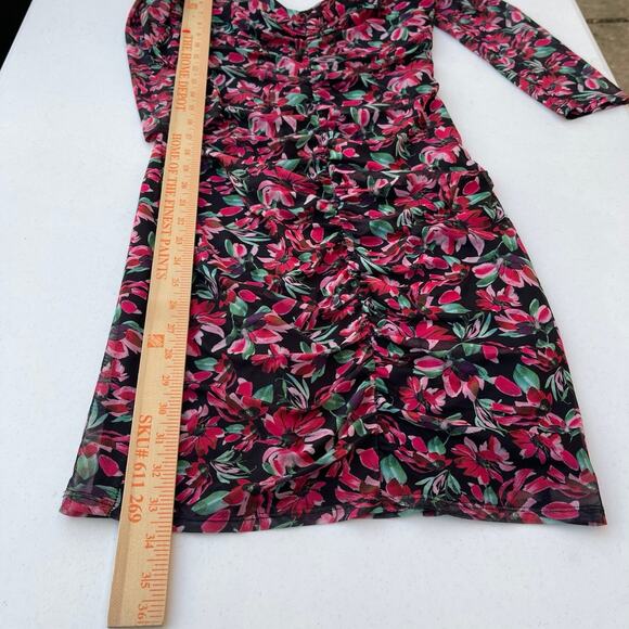 Y2K Cottagecor prairie Sheer Floral Ruched Bodycon Cutout Back GUESS Dress small - Picture 9 of 12